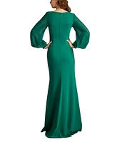 Tadashi Shoji Women's Sahana Bishop Sleeve Plunge Gown