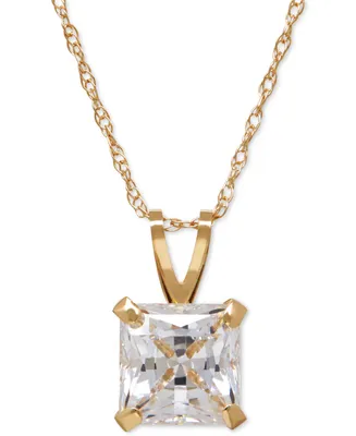 Princess-Cut Cubic Zirconia Pendant Necklace in 14k Gold or White Gold