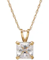 Princess-Cut Cubic Zirconia Pendant Necklace in 14k Gold or White Gold