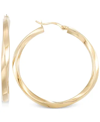 Polished Twist Hoop Earrings 14k Gold Over Silver or White