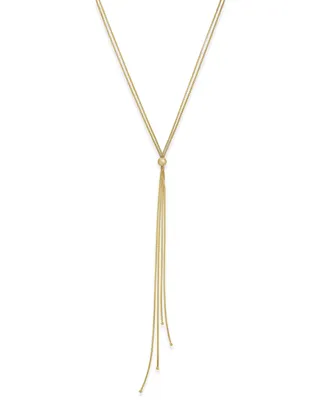 Italian Gold Tassel Lariat Long Necklace in 14k Gold-Plated Sterling Silver