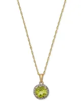 Semi Precious Stone Diamond Halo Pendant Necklaces In 14k White Yellow Or Rose Gold