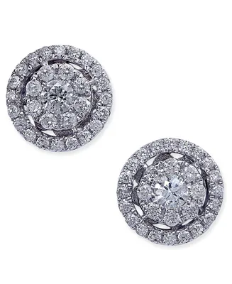 Diamond Cluster Halo Stud Earrings (1/2 ct. t.w.) in 14k White Gold