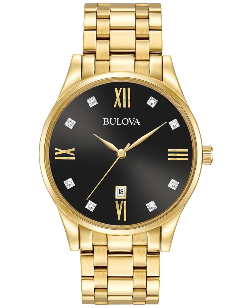 Bulova Men's Dress Diamond Accent Gold-Tone Stainless Steel Bracelet Watch 40mm 97D108