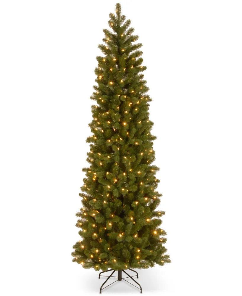 National Tree Company 7.5' Feel Real Down Swept Douglas Fir Pencil Slim Christmas Tree with 350 Dual Led Lights