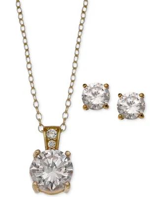 Giani Bernini 2-Pc. Set Cubic Zirconia Round Pendant Necklace and Stud Earring Set in 18k Gold-Plated Sterling Silver Created for Macy's