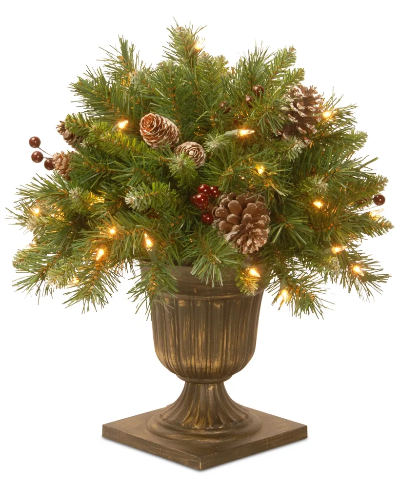 National Tree Company 18" Frosted Berry Porch Bush with 35 Clear Lights