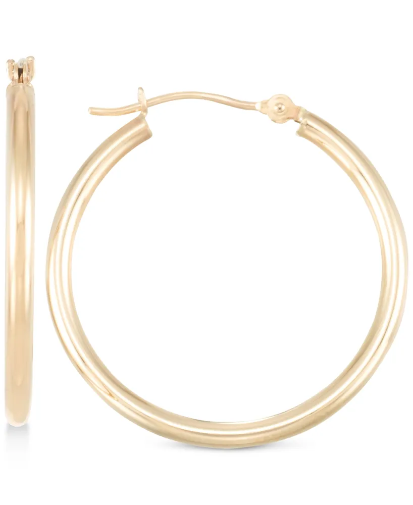 Polished Tube Hoop Earrings in 10k Gold
