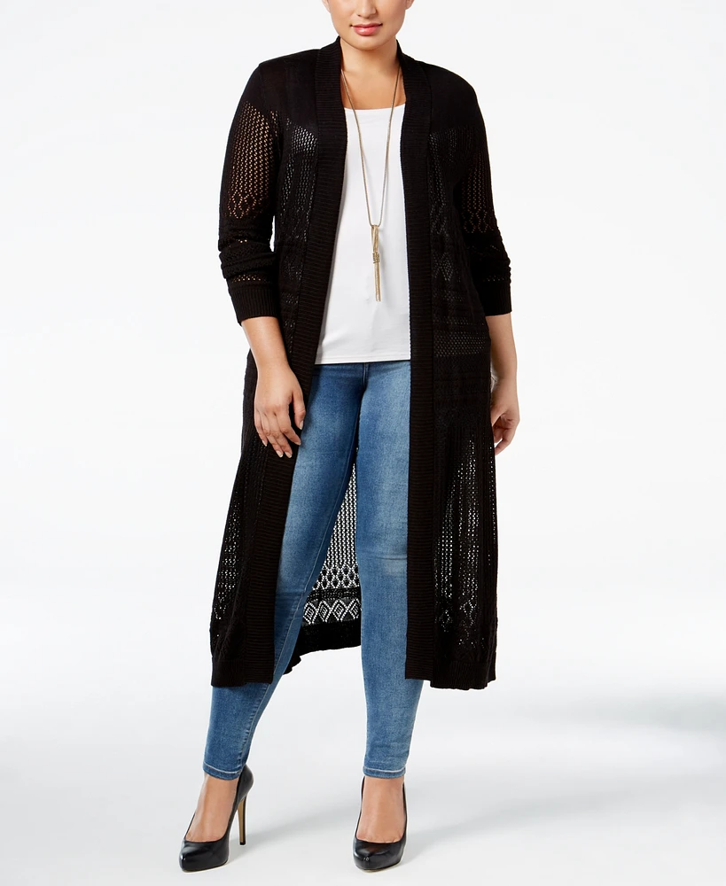 Belldini Plus Pointelle-Stitch Duster Cardigan