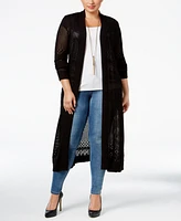 Belldini Plus Pointelle-Stitch Duster Cardigan