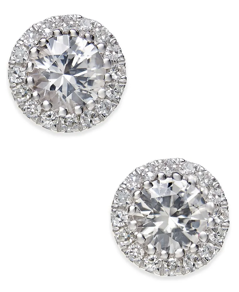 White Sapphire (5/8 ct. t.w.) and Diamond (1/10 ct. t.w.) Stud Earrings in 14k White Gold