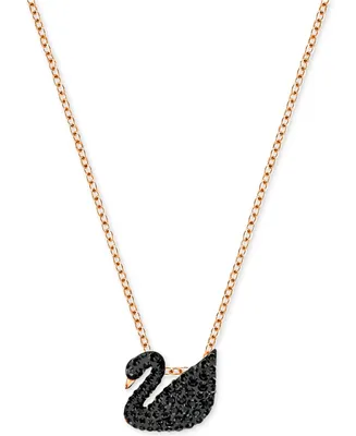 Swarovski Rose Gold-Tone Crystal Pave Black Swan 14-7/8" Pendant Necklace