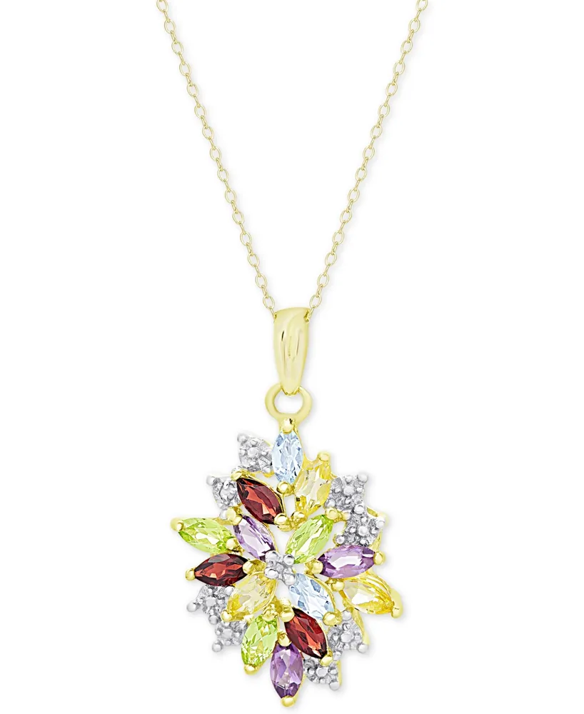 Multi-Gemstone (2-1/8 ct. t.w.) and Diamond Accent Cluster Pendant Necklace in 18k Gold-Plated Sterling Silver - Multi