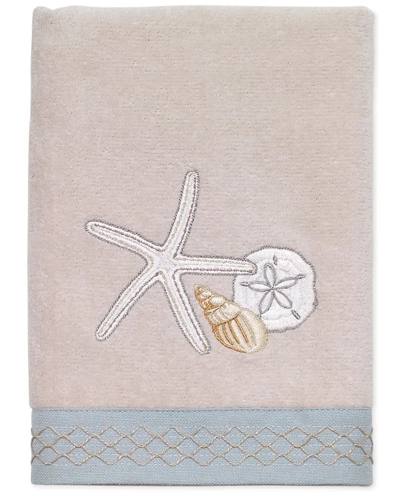 Avanti Seaglass Embroidered Seashell Cotton Hand Towel, 16" x 30"