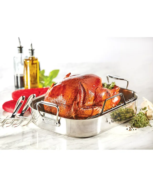 Martha Stewart Thayer 18 Enamel on Steel Roaster Pan w/Stainless Steel Rack - Red