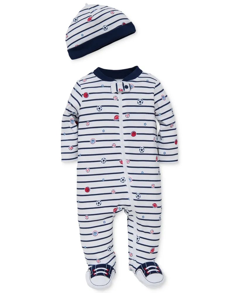 Little Me Baby Boys Sports Footed Coverall and Hat, 2 Piece Set