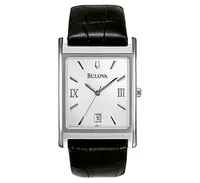 Bulova Men's Black Leather Strap Watch 45mm 96B107