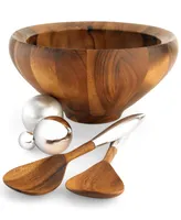 Nambe Yaro 3 Piece Wood Salad Bowl with Servers