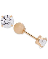 Children's Cubic Zirconia Birthstone Reversible Earrings 14k Gold