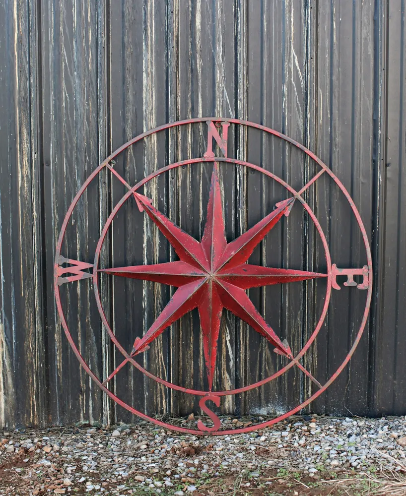 Metal Compass Wall Decor, Red