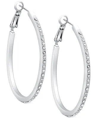 Guess Silver-Tone Pave 1 1/4" Oval Hoop Earrings