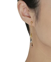 Tri-Gold Linear Drop Earrings in 14k Gold, White Gold and Rose Gold, 2 inch