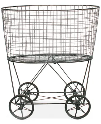 Metal Rolling Laundry Cart with Rack, Gray