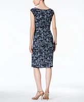 Connected Petite Side-Gathered Boat-Neck Sheath Dress