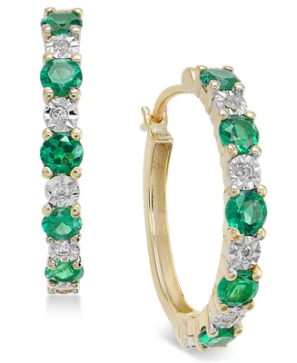 Emerald (3/4 ct. t.w.) and Diamond Accent Hoop Earrings 14k Gold (Also Sapphire Ruby)