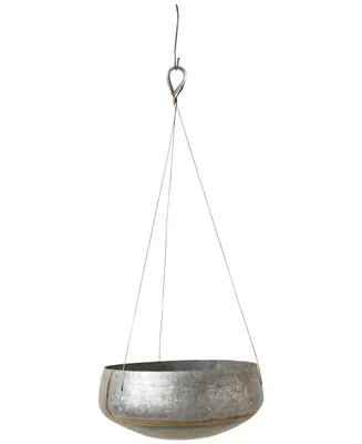 Round Galvanized Metal Hanging Planter, Silver and Gold