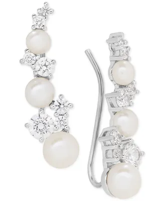 Arabella Cultured Freshwater Pearl (3-1/2 - 5-1/2mm) & Cubic Zirconia Ear Climbers in Sterling Silver, Created for Macy's