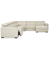 Nevio -pc Leather Sectional Sofa with Chaise, 1 Power Recliner and Articulating Headrests