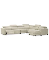 Nevio 6-pc Leather Sectional Sofa with Chaise, Power Recliners and Articulating Headrests