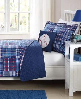 My World Reversible 4-Pc. Navy Plaid Patchwork Full Quilt Set