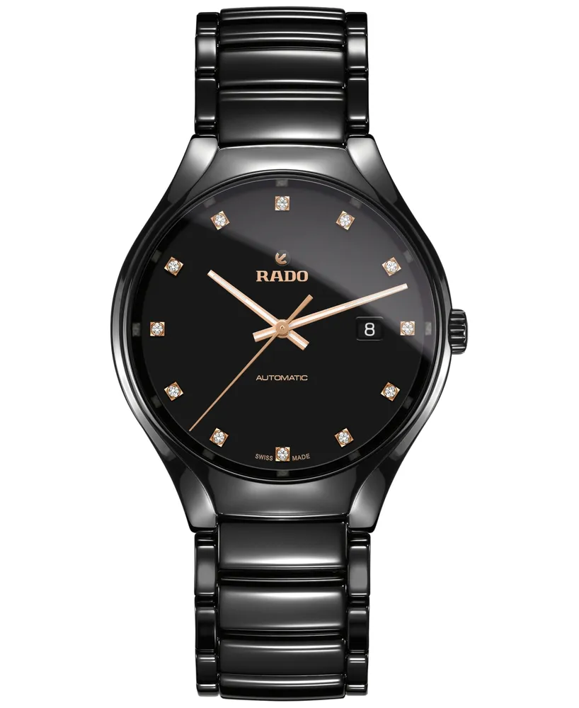 Rado Unisex Swiss Automatic True Diamond (1/8 ct. t.w.) Black Ceramic Bracelet Watch 40mm