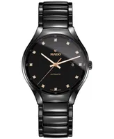 Rado Unisex Swiss Automatic True Diamond (1/8 ct. t.w.) Black Ceramic Bracelet Watch 40mm