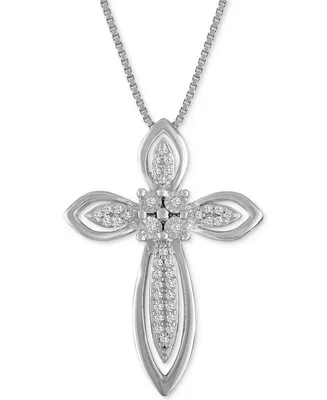 Diamond Fancy Cross Pendant Necklace (1/10 ct. t.w.) in Sterling Silver