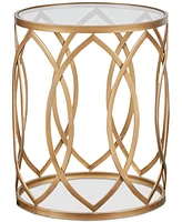 Madison Park Arlo 16" Round Glam Luxury Metal Eyelet Accent Table with Tempered Glass Top