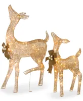 National Tree Company Crystal Splendor Champagne 38" Doe & 28" Fawn With 105 Total Mini Lights, Set of 2