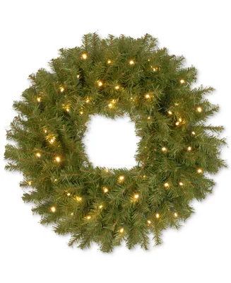 National Tree Company 24" Norwood Fir Wreath With 50 Battery-Operated Led Lights & Timer