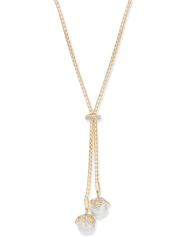 Charter Club Pave & Imitation Pearl Lariat Necklace, 36" + 2" extender, Exclusively at Macy's