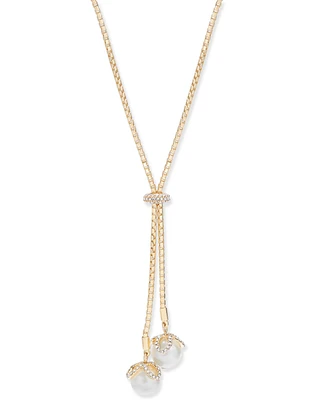 Charter Club Pave & Imitation Pearl Lariat Necklace, 36" + 2" extender, Exclusively at Macy's