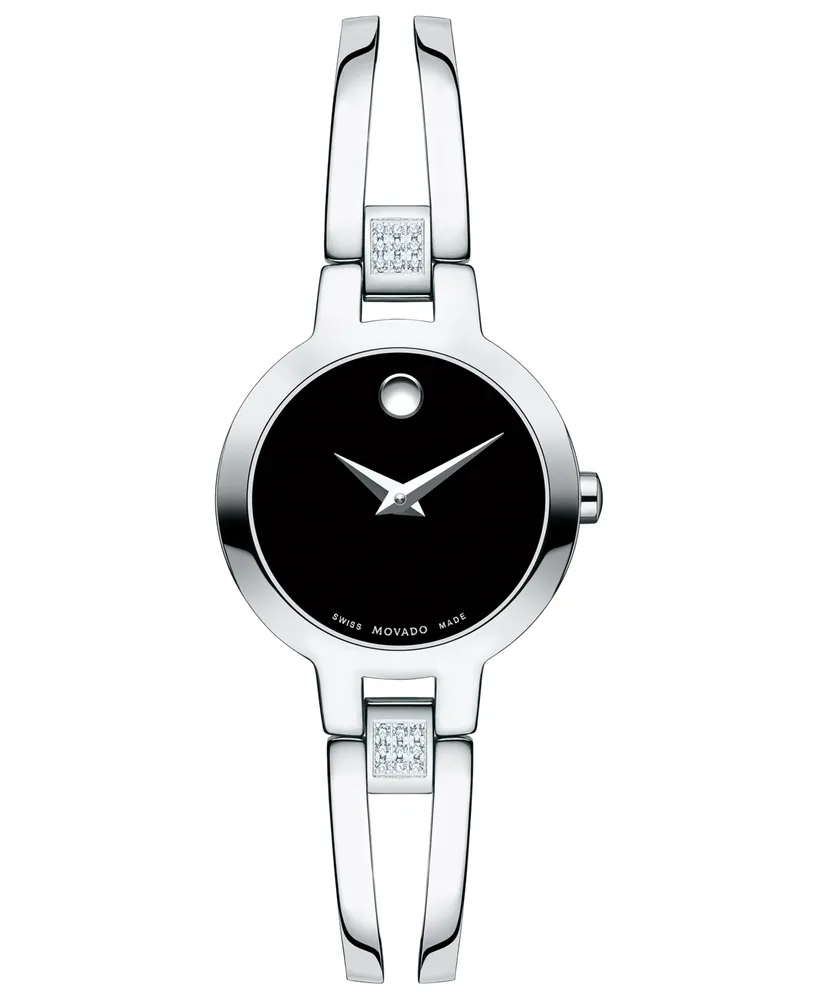 Movado Women's Swiss Amorosa Diamond-Accent Stainless Steel Bangle Bracelet Watch 24mm