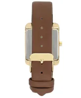 Nine West Women's Gold-Tone and Brown Faux Leather Strap Watch 29mm