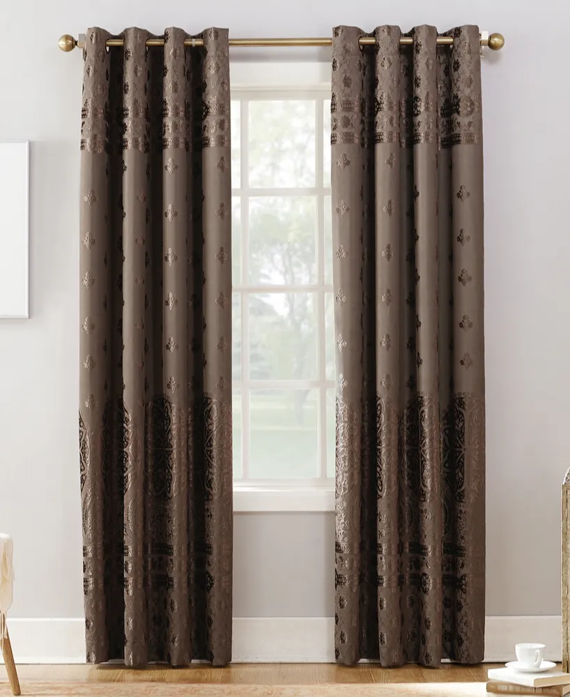 Sun Zero Elidah Textured Velvet Medallion 50" x 84" Blackout Grommet Curtain Panel