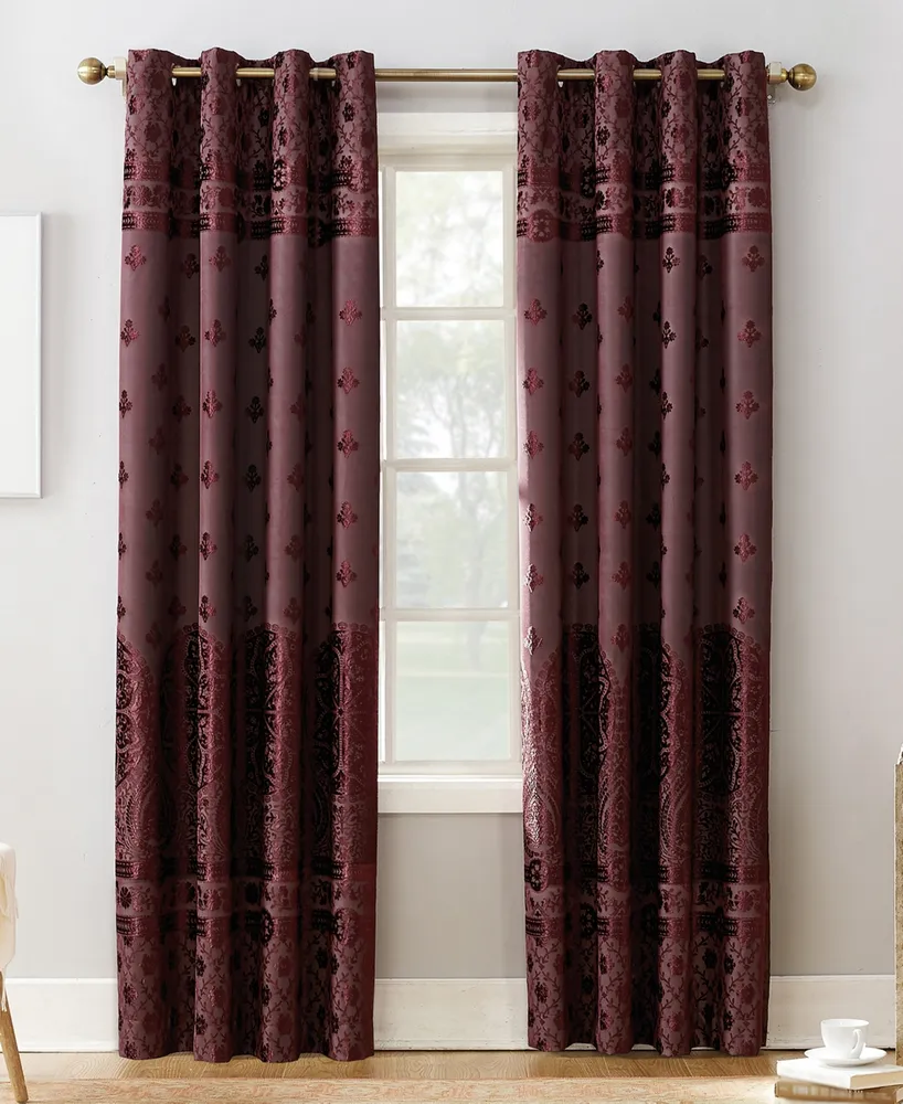 Sun Zero Elidah Textured Velvet Medallion 50" x 84" Blackout Grommet Curtain Panel