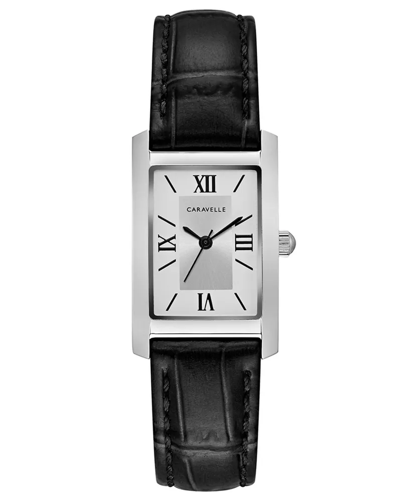 Caravelle Designed by Bulova Women's Black Leather Strap Watch 21x33mm