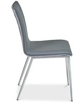 Crystal Dining Chair in Gray Faux Leather with Brushed Stainless Steel Finish and Gray Walnut Veneer Back - Set of 2