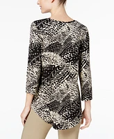 Jm Collection Women's 3/4-Sleeve Printed Knit Top, Created for Macy's