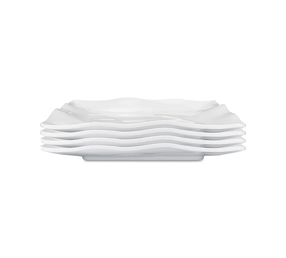 Q Squared Ruffle Melamine Square Dinner Plates, Set of 4